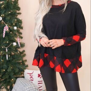 Plaid Black and Red Women's Top